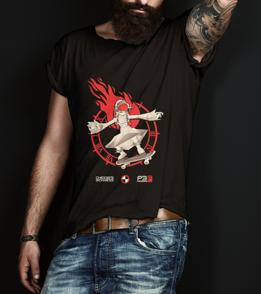 Chidoris Sickness Persona3 Fes P3F Flame Skater T-Shirt