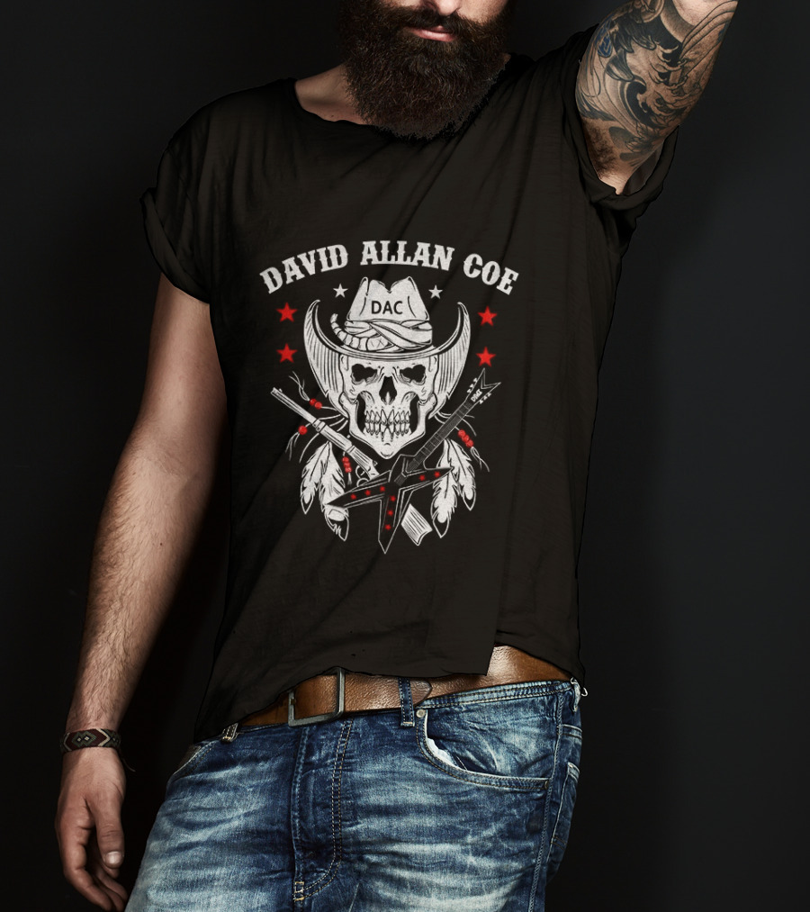 David Allan Coe Western Skull Cowboy With Crossed Pistols And Stars T-Shirt