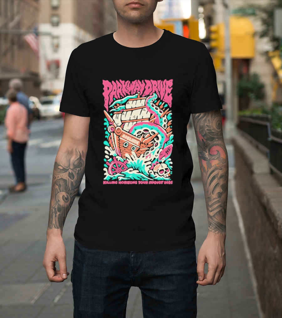Parkway Drive Killing Horizons Tour Adelaide August 2026 Ship And Tentacle T-Shirt