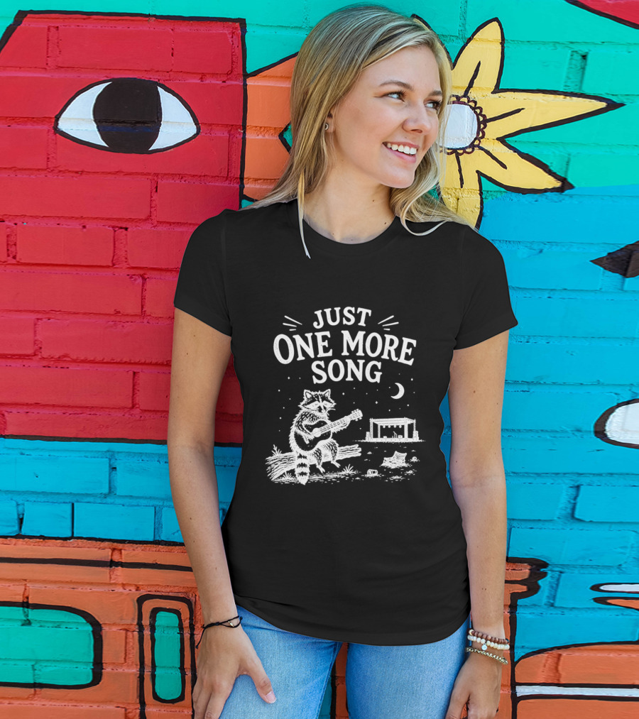 Just One More Song Raccoon Playing Guitar Under Moon And Stars T-Shirt