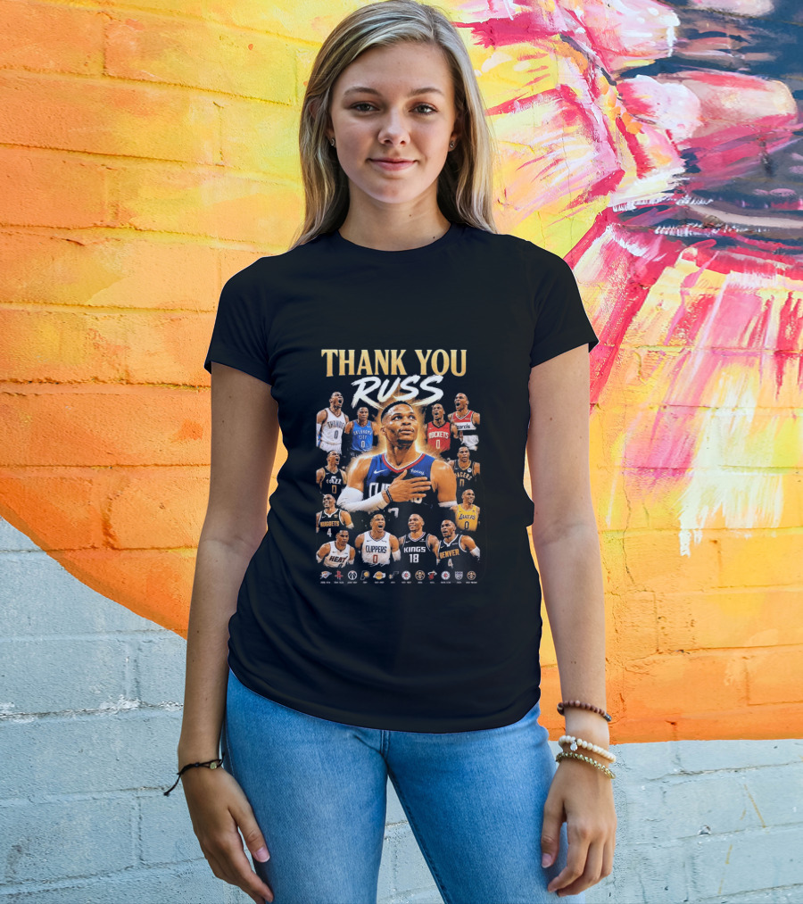 Thank You Russ Oklahoma City Thunder Clippers Lakers Nuggets Rockets Wizards Teams T-Shirt