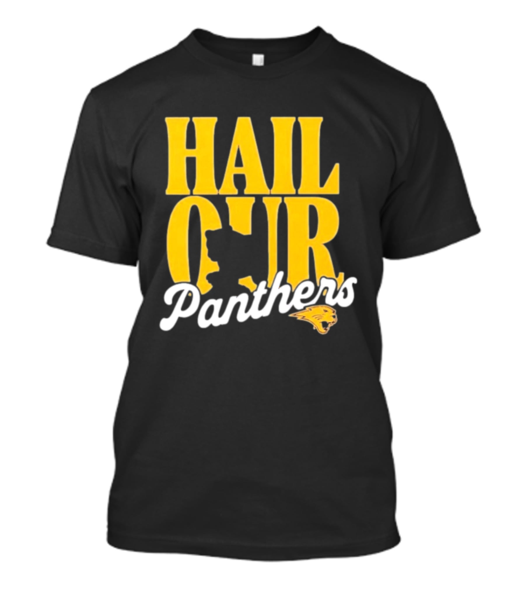 Hail Our Panthers Yellow Text With Panther Head T-Shirt