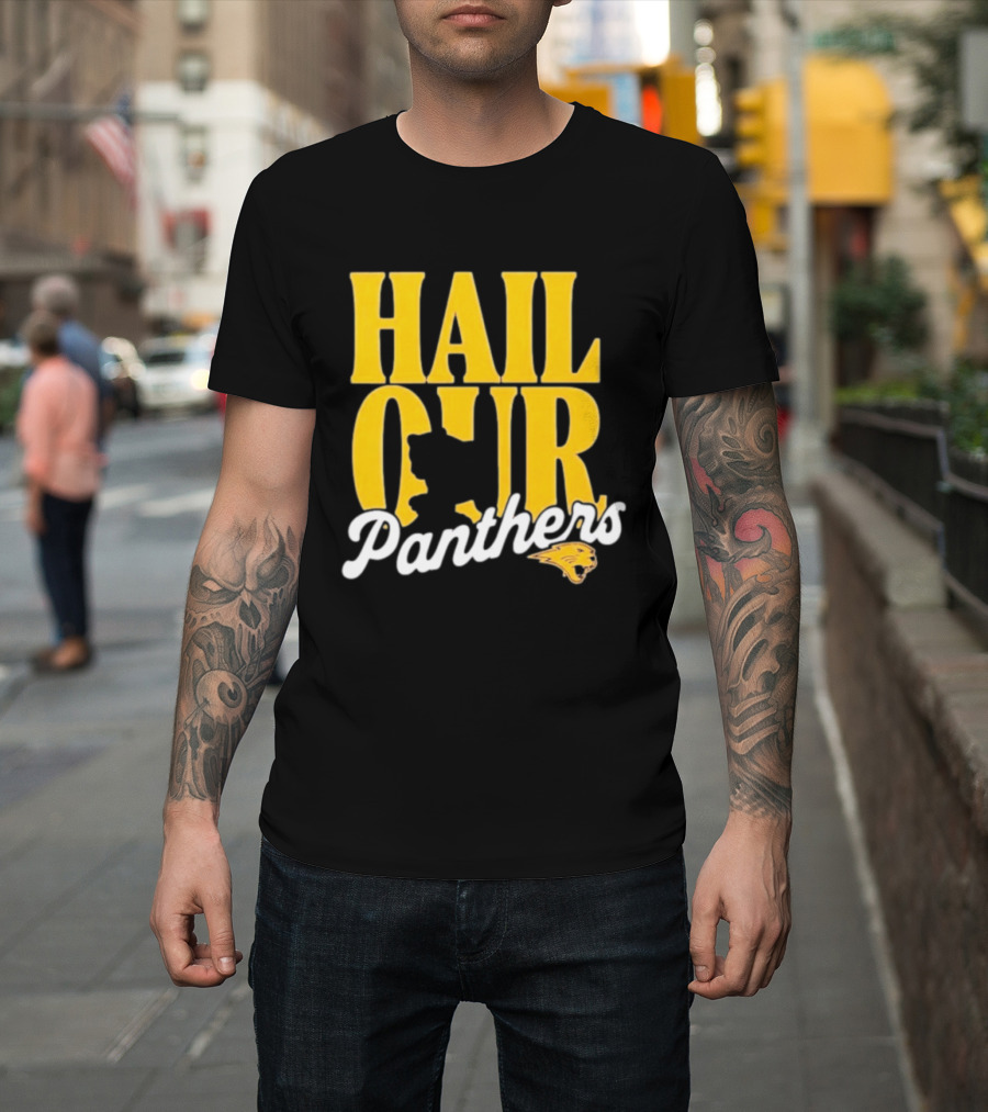 Hail Our Panthers Yellow Text With Panther Head T-Shirt