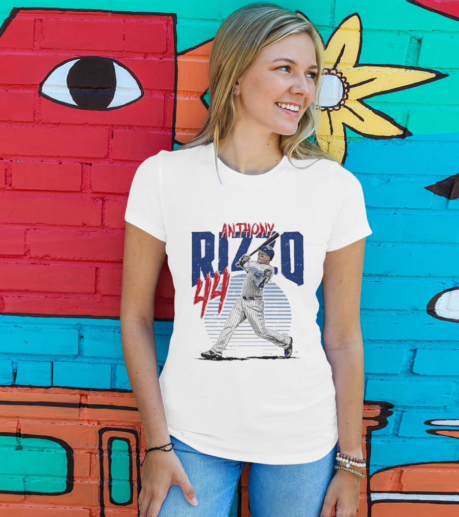 Anthony Rizzo 44 Baseball Batter Swinging Striped Sun Distressed T-Shirt