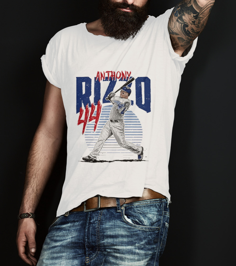 Anthony Rizzo 44 Baseball Batter Swinging Striped Sun Distressed T-Shirt
