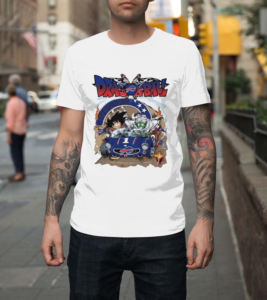 Buffalo Bills Dragon Ball Racing Goku Piccolo Driving Blue Car T-Shirt
