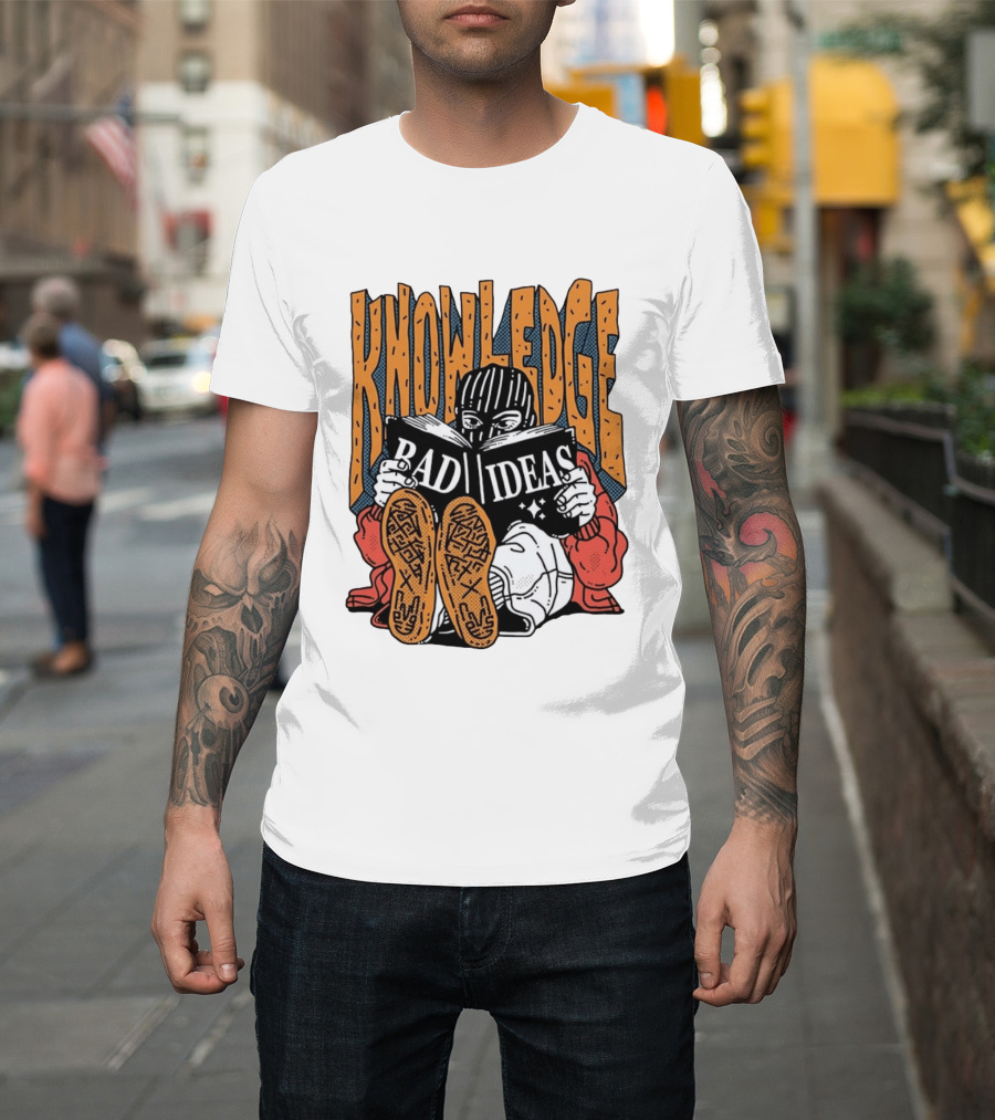 Knowledge Bad Ideas Elyski Balaclava Reading Book Shoe Soles Halftone Cartoon T-Shirt