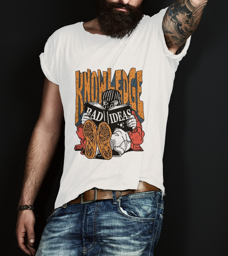 Knowledge Bad Ideas Elyski Balaclava Reading Book Shoe Soles Halftone Cartoon T-Shirt