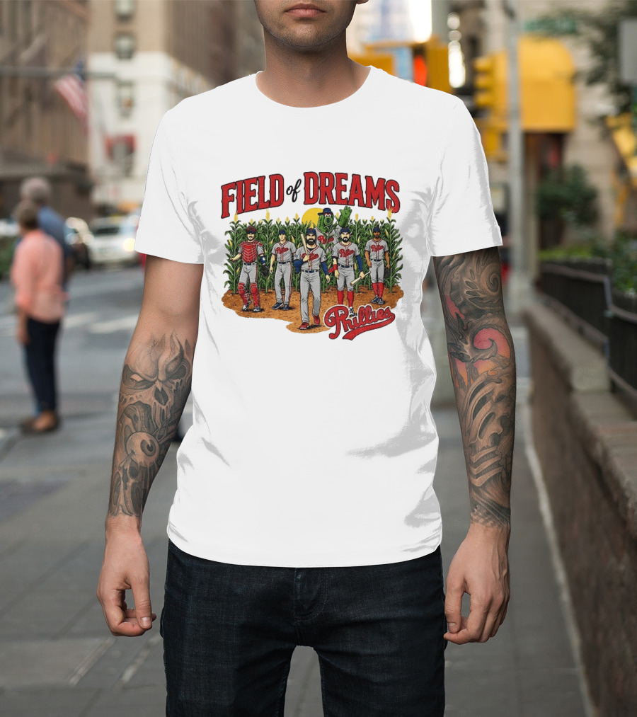 Field Of Dreams Phillies Philadelphia Baseball Players Cornfield Scene T-Shirt