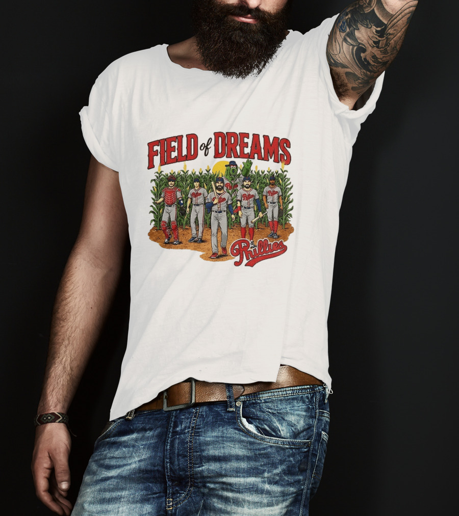 Field Of Dreams Phillies Philadelphia Baseball Players Cornfield Scene T-Shirt