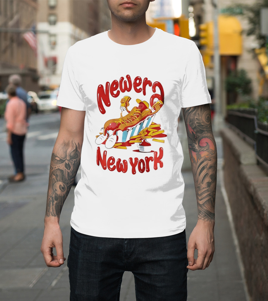 Newer New York Relaxing Hot Dog Beach Ketchup French Fries T-Shirt