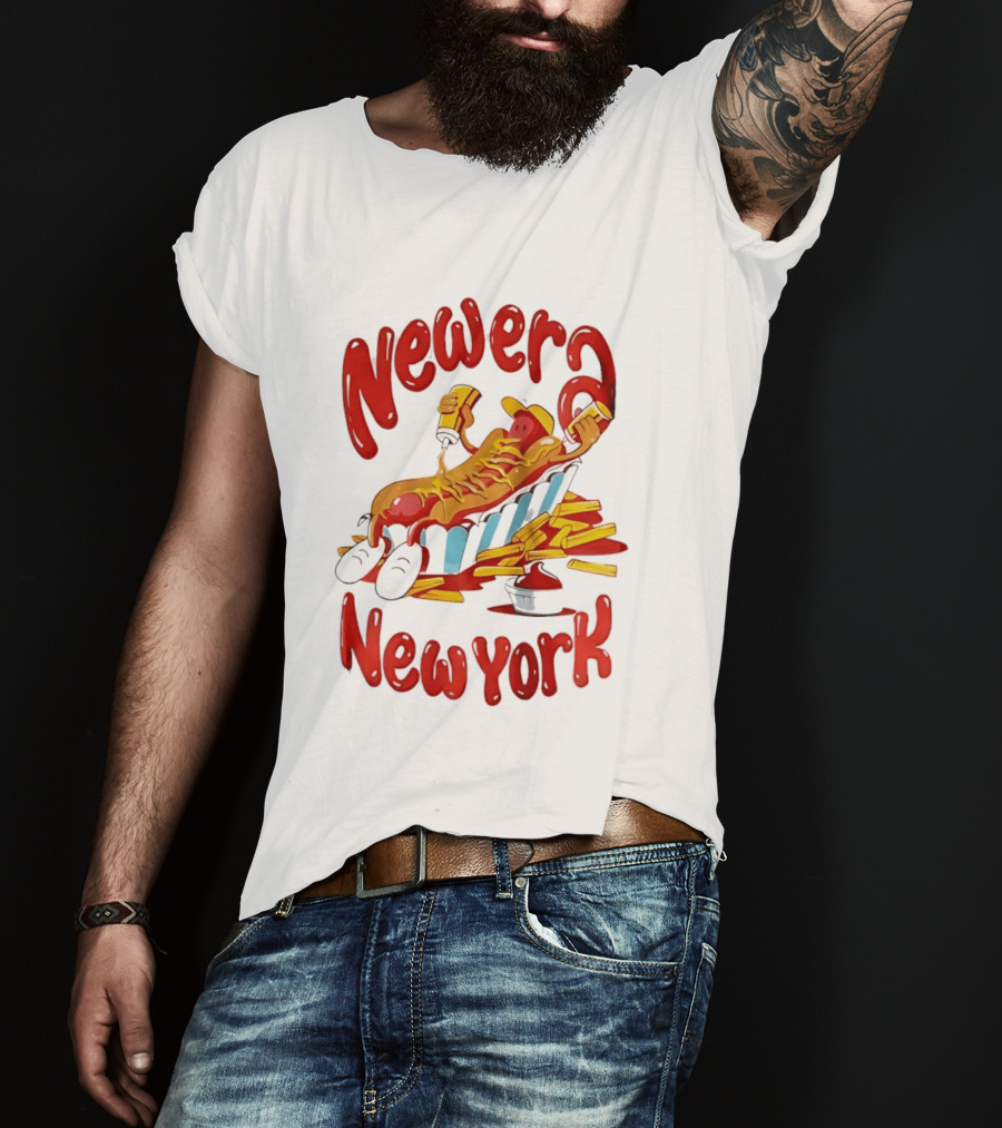 Newer New York Relaxing Hot Dog Beach Ketchup French Fries T-Shirt