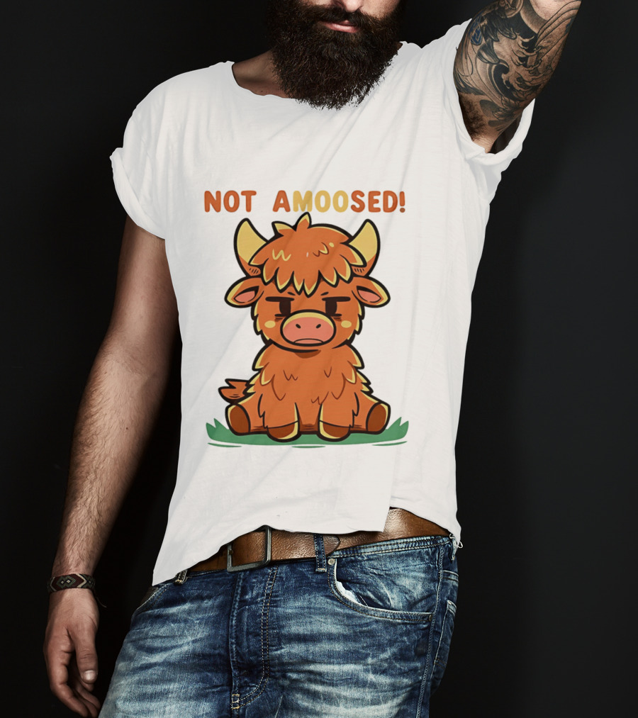 Not Amoosed Cute Grumpy Highland Cow Pun T-Shirt