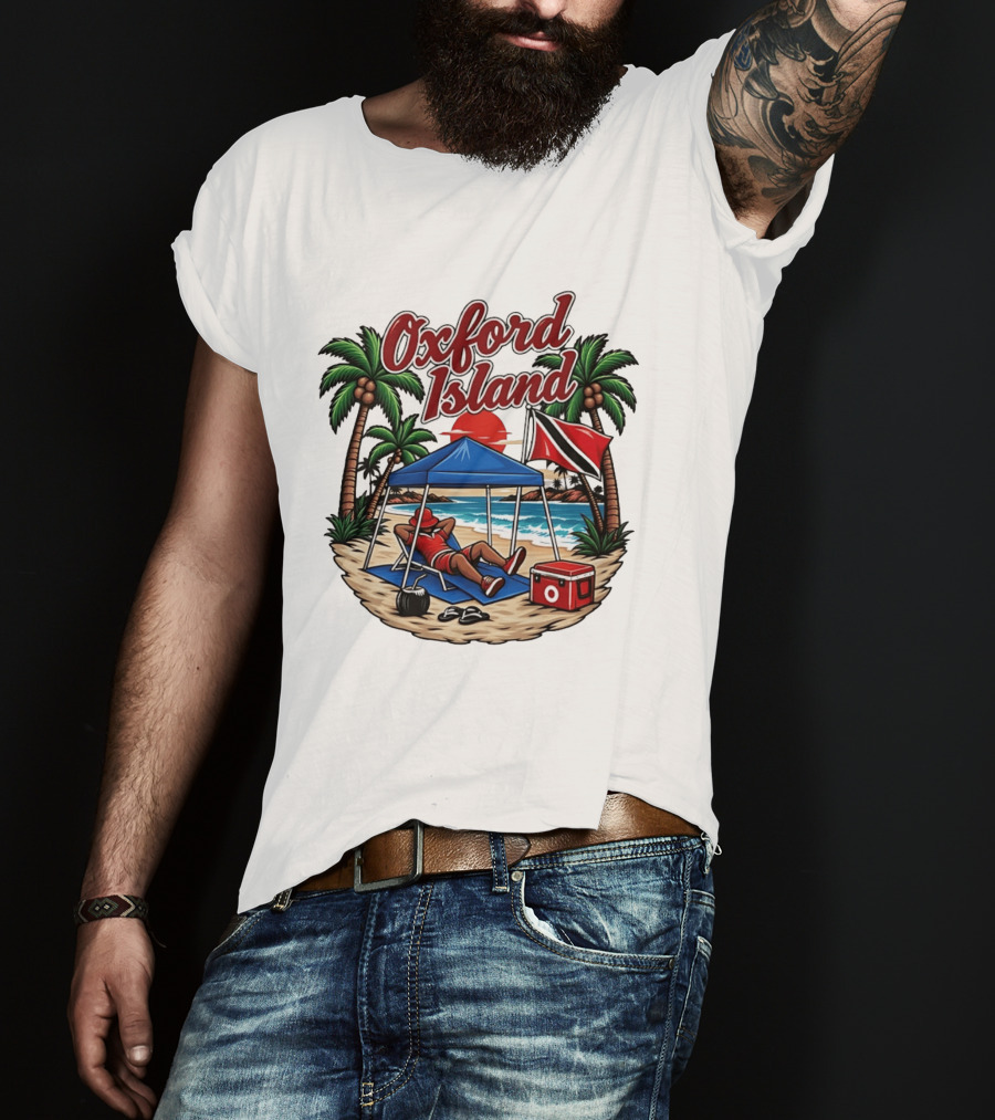 Oxford Island Beach Relaxation Trinidad Flag Palm Trees T-Shirt
