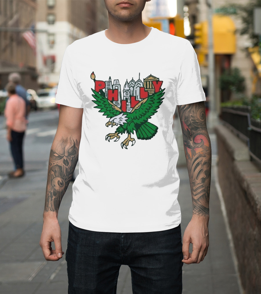 Philly Eagles City Of Brotherly Love Skyline Green Eagle T-Shirt