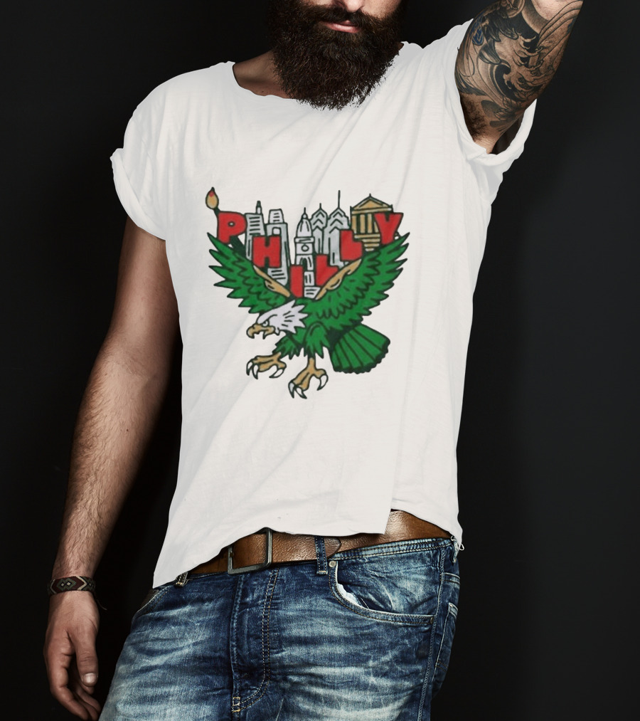 Philly Eagles City Of Brotherly Love Skyline Green Eagle T-Shirt
