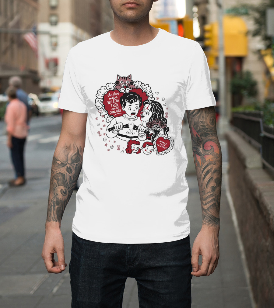 The Love Only A Willow Tree Could Conjure Crack Heartbreak Roses Cat T-Shirt