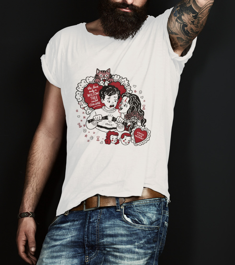 The Love Only A Willow Tree Could Conjure Crack Heartbreak Roses Cat T-Shirt