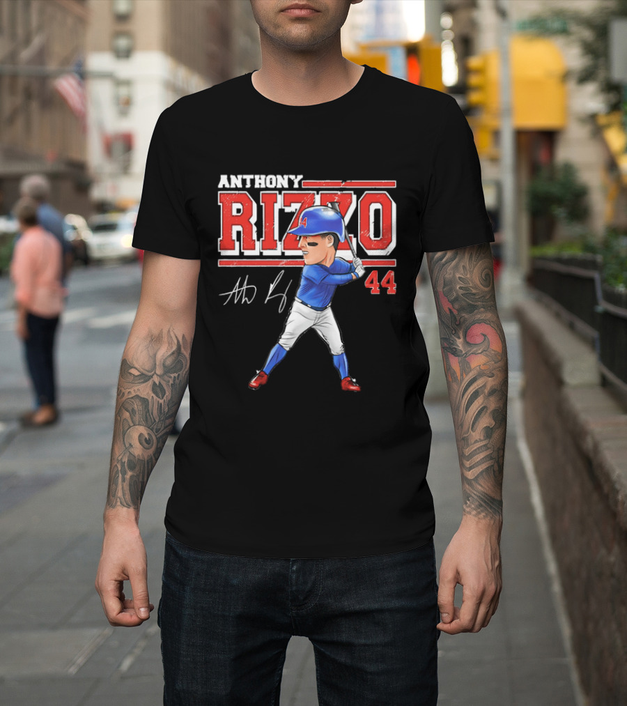 Anthony Rizzo 44 Baseball Player Caricature Batting Stance Distressed Signature T-Shirt