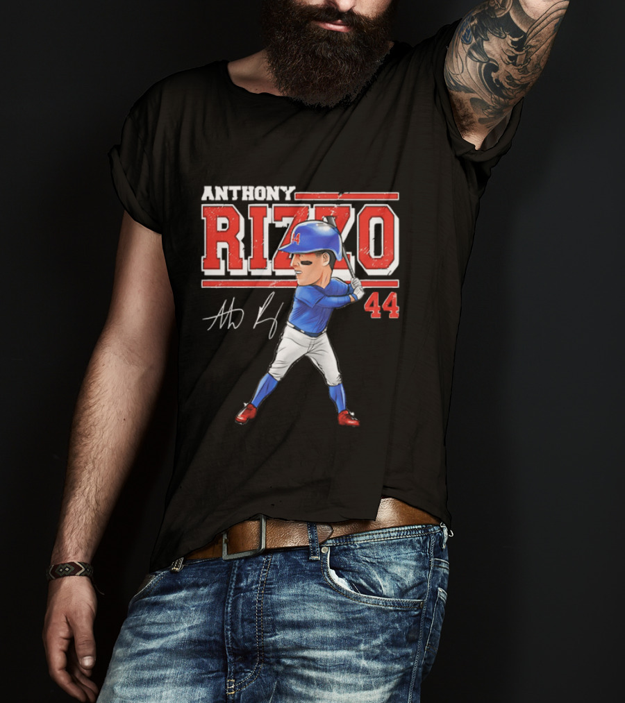 Anthony Rizzo 44 Baseball Player Caricature Batting Stance Distressed Signature T-Shirt