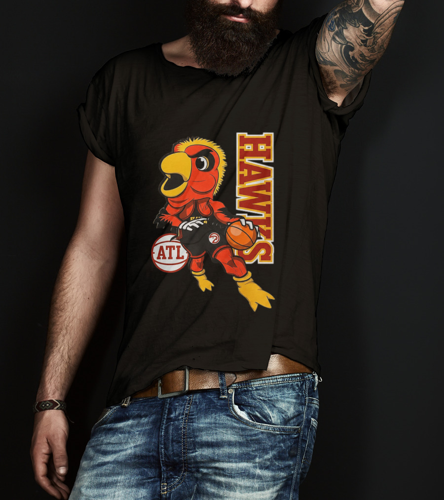 Hawks Bird Holding Basketball With ATL T-Shirt