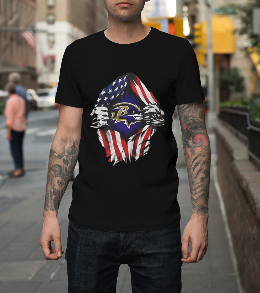 Baltimore Ravens American Flag Superman T-Shirt