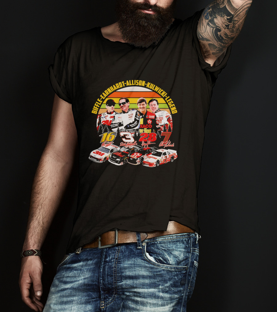 Biffle Earnhardt Allison Kulwicki NASCAR Legends 3M Valvoline Hooters Racing Cars T-Shirt