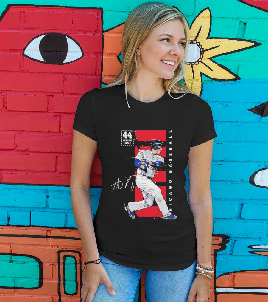 Chicago Baseball 44 Anthony Rizzo Swinging White And Red T-Shirt