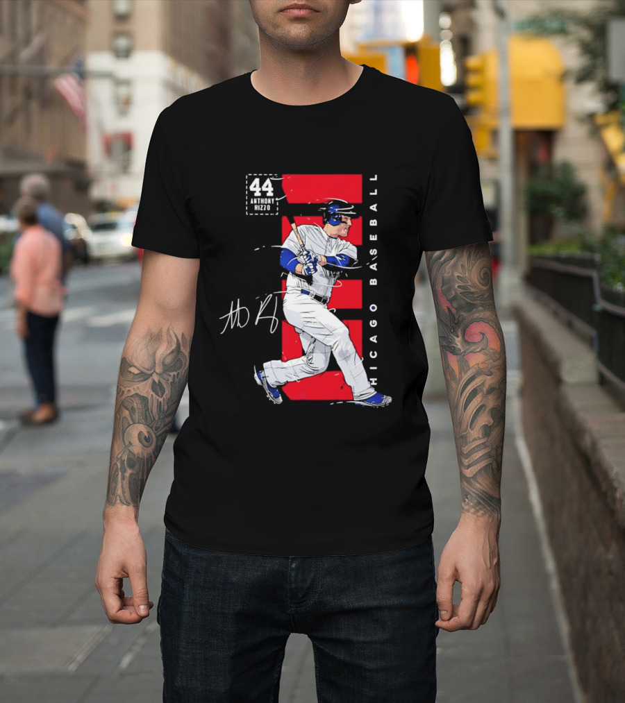 Chicago Baseball 44 Anthony Rizzo Swinging White And Red T-Shirt