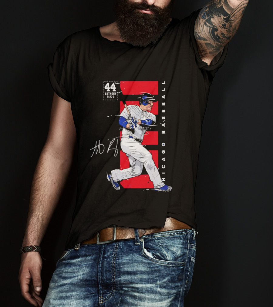 Chicago Baseball 44 Anthony Rizzo Swinging White And Red T-Shirt