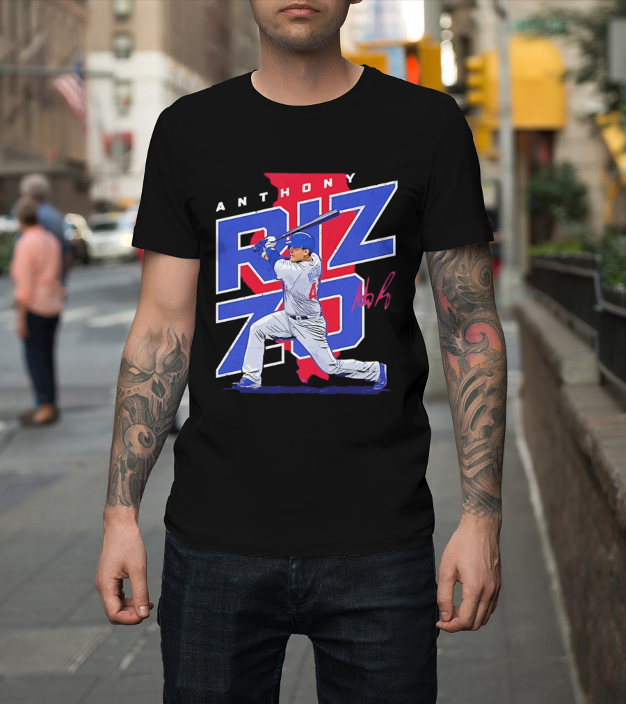 Anthony Rizzo 44 Chicago Cubs Batting Illinois Map T-Shirt