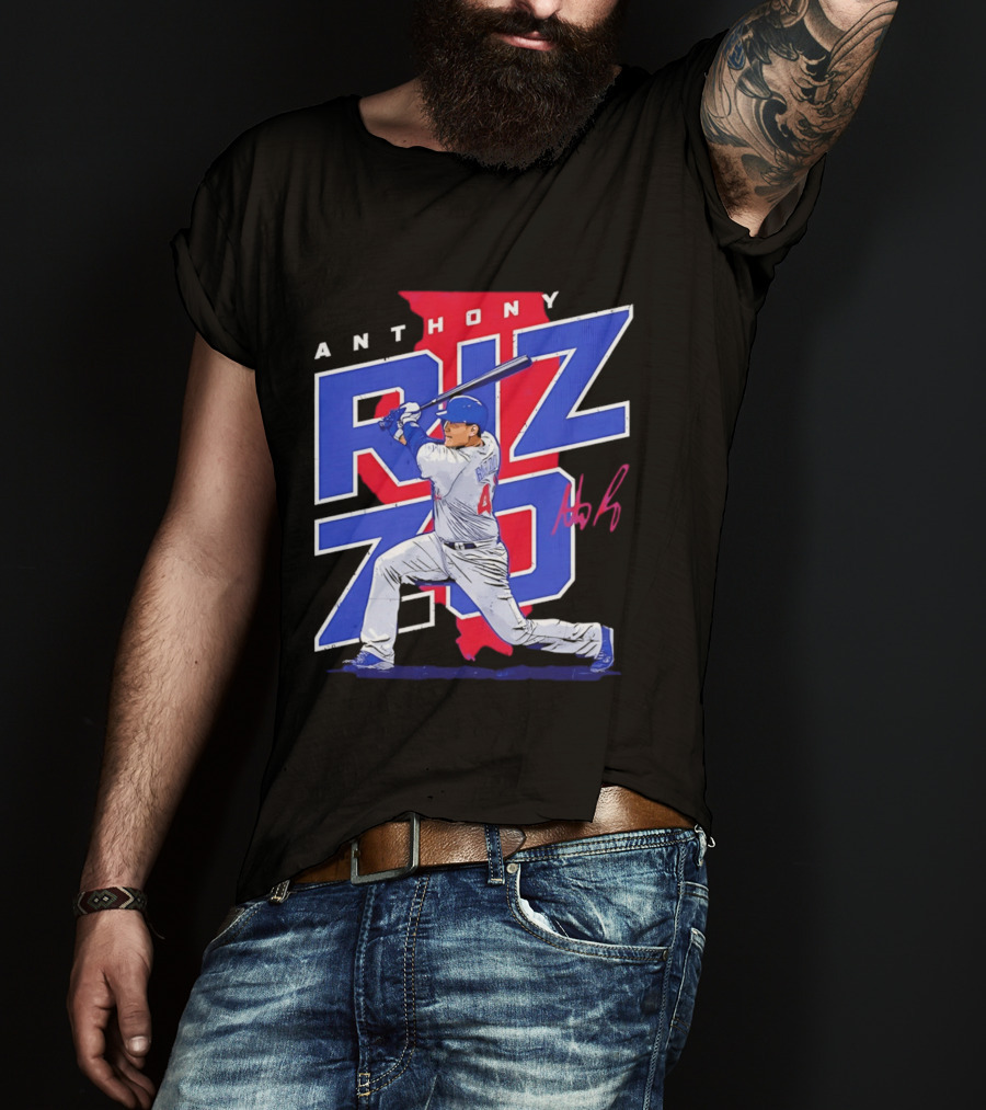 Anthony Rizzo 44 Chicago Cubs Batting Illinois Map T-Shirt