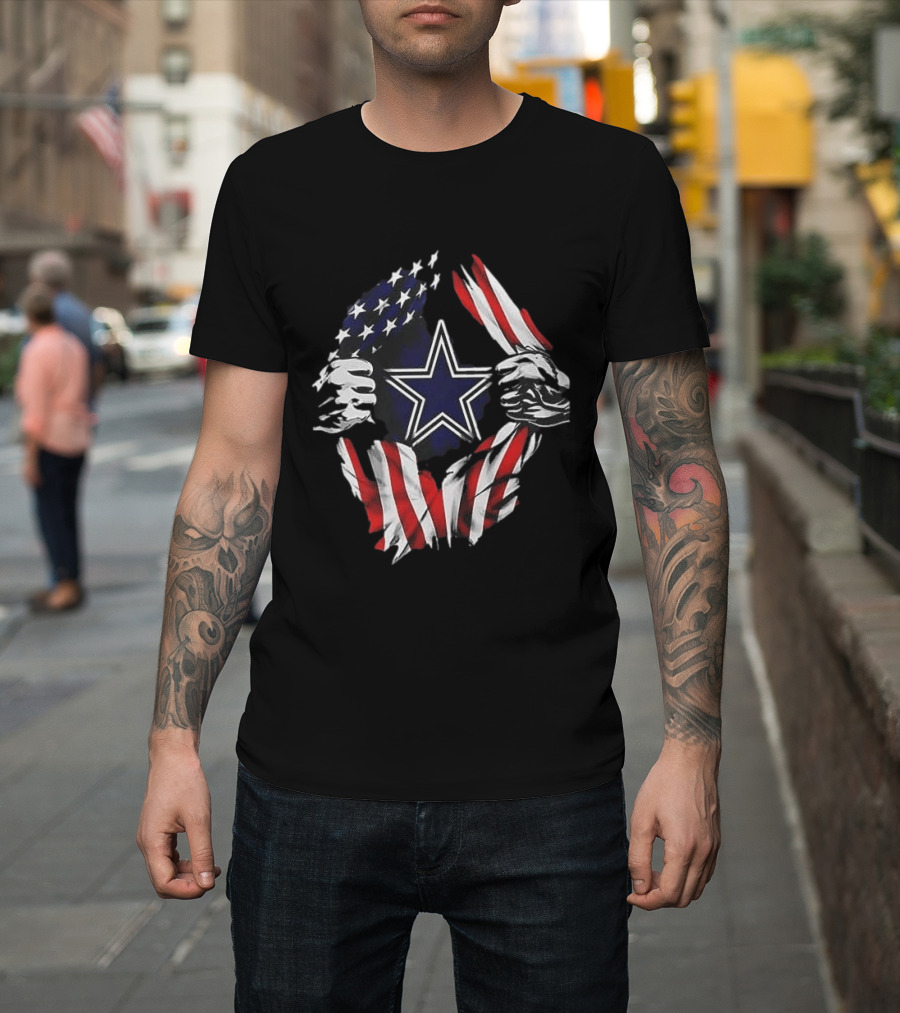 Dallas Cowboys Star American Flag Superman Skull Cap Backwards T-Shirt