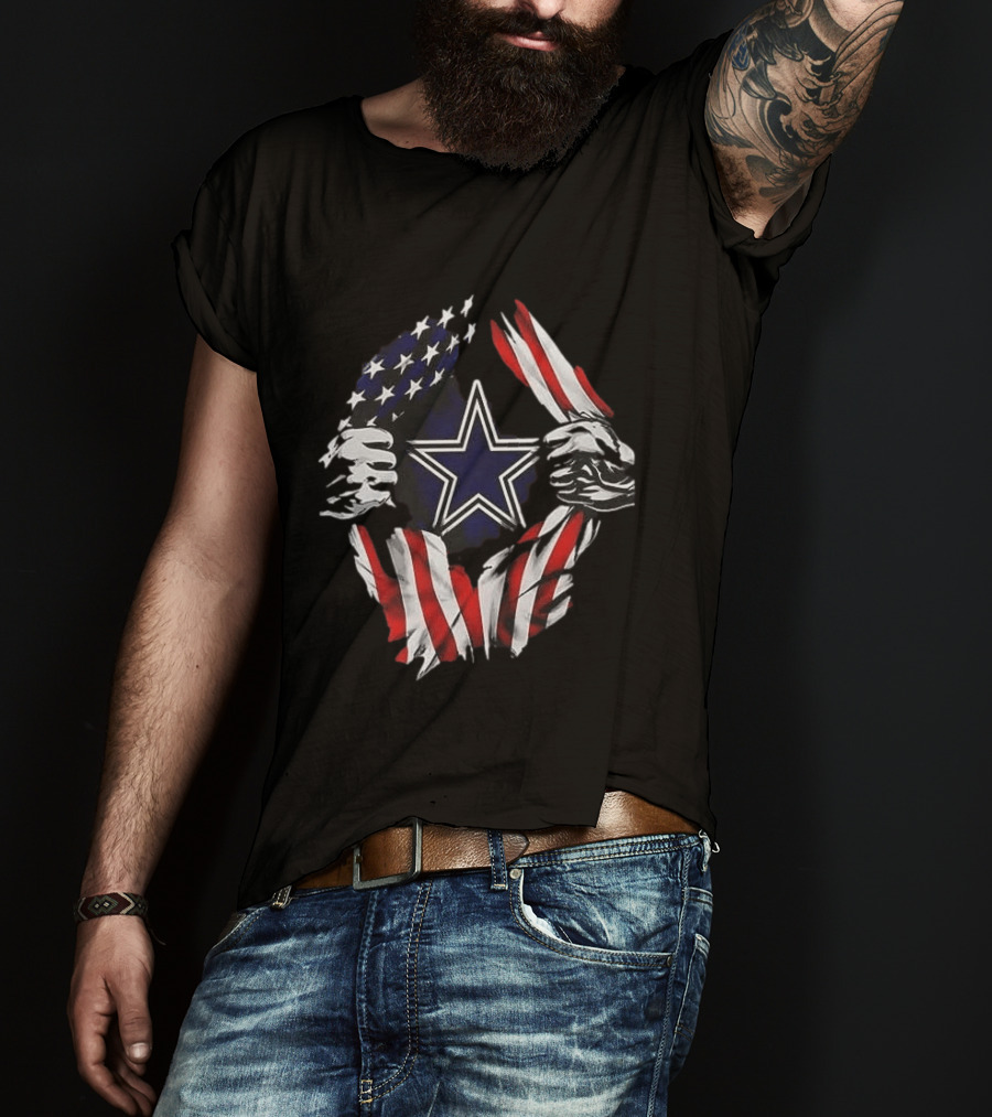 Dallas Cowboys Star American Flag Superman Skull Cap Backwards T-Shirt