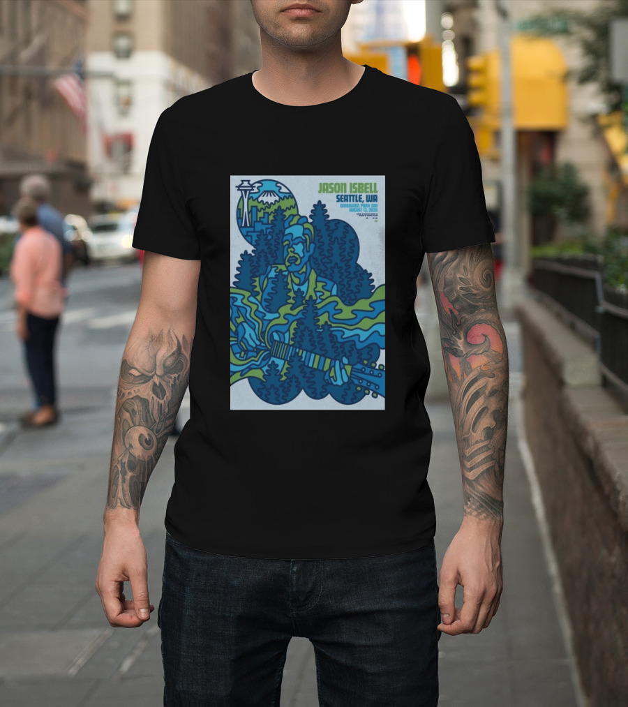 Jason Isbell Seattle WA Woodland Park Zoo August 13 2026 Concert With Space Needle And Mt Rainier T-Shirt