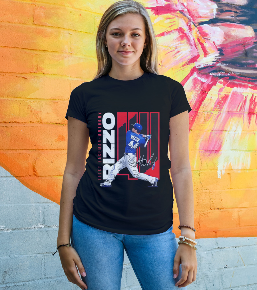 First Baseman Anthony Rizzo Swinging Action 44 Distressed T-Shirt