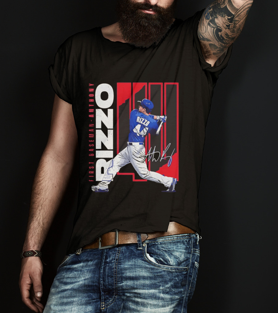 First Baseman Anthony Rizzo Swinging Action 44 Distressed T-Shirt