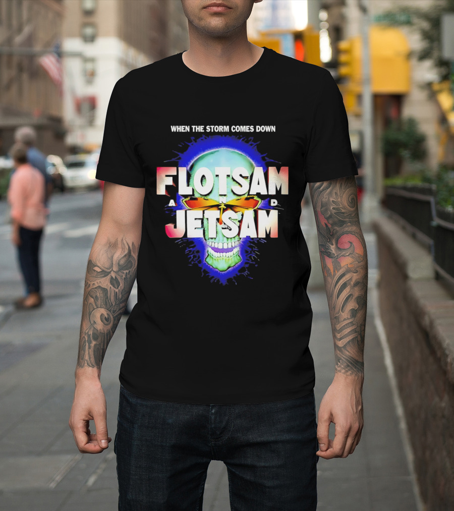 Flotsam And Jetsam When The Storm Comes Down Green Skull Blue Aura T-Shirt