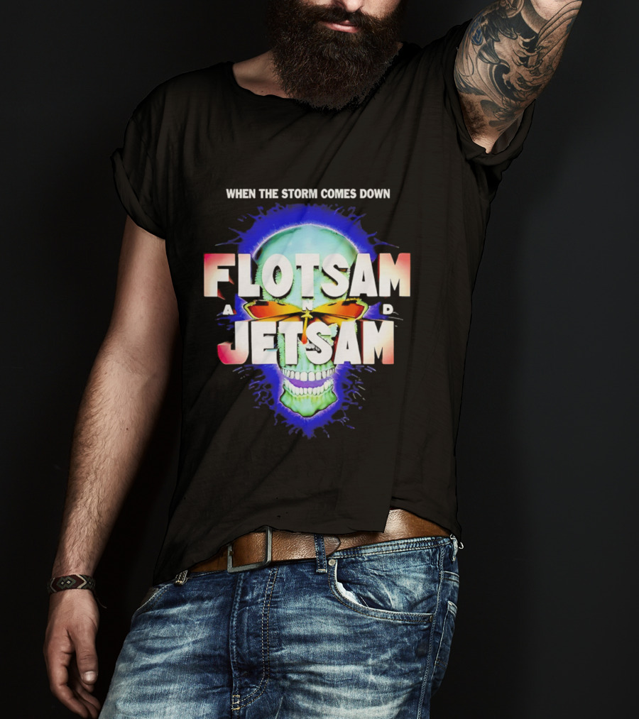 Flotsam And Jetsam When The Storm Comes Down Green Skull Blue Aura T-Shirt
