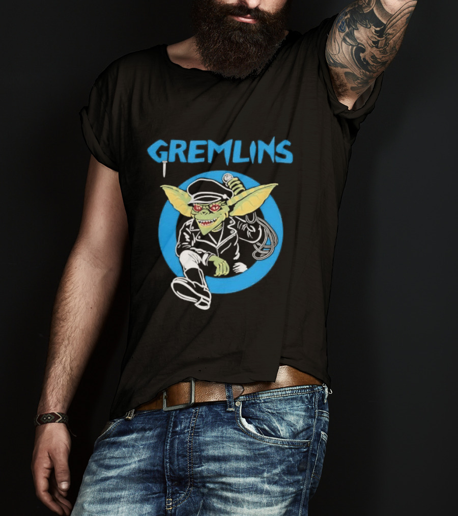 Gremlins Cartoon Leather Biker Gizmo Blue Circle T-Shirt