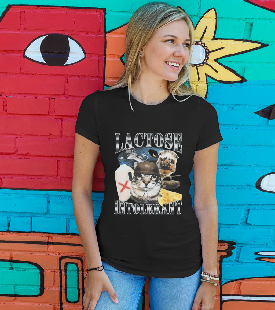 Lactose Tolerant Funny Cat Cheese Milk Jug Helmet Dog Spaceship T-Shirt