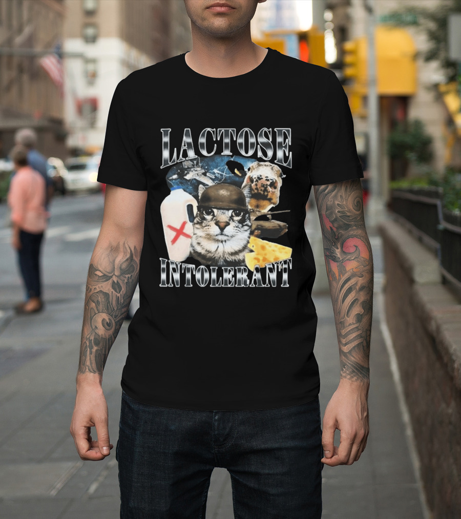 Lactose Tolerant Funny Cat Cheese Milk Jug Helmet Dog Spaceship T-Shirt