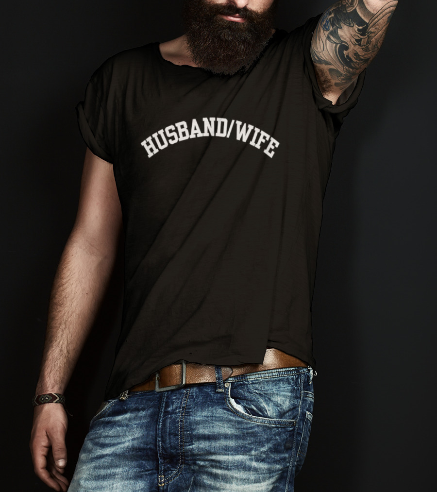Husband Wife Arched White Varsity College Block T-Shirt