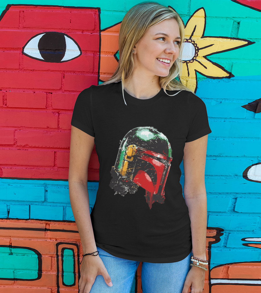 Star Wars Boba Fett Helmet Distressed Paint Splatter Drip T-Shirt