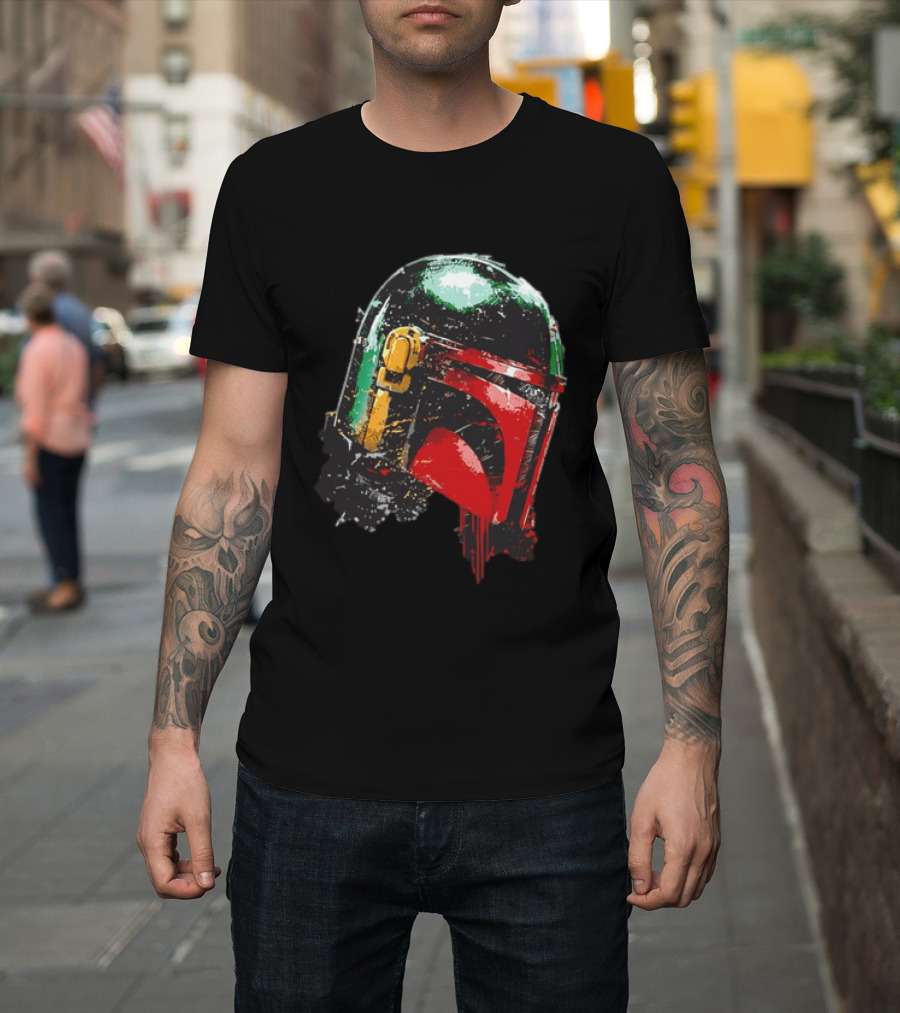 Star Wars Boba Fett Helmet Distressed Paint Splatter Drip T-Shirt