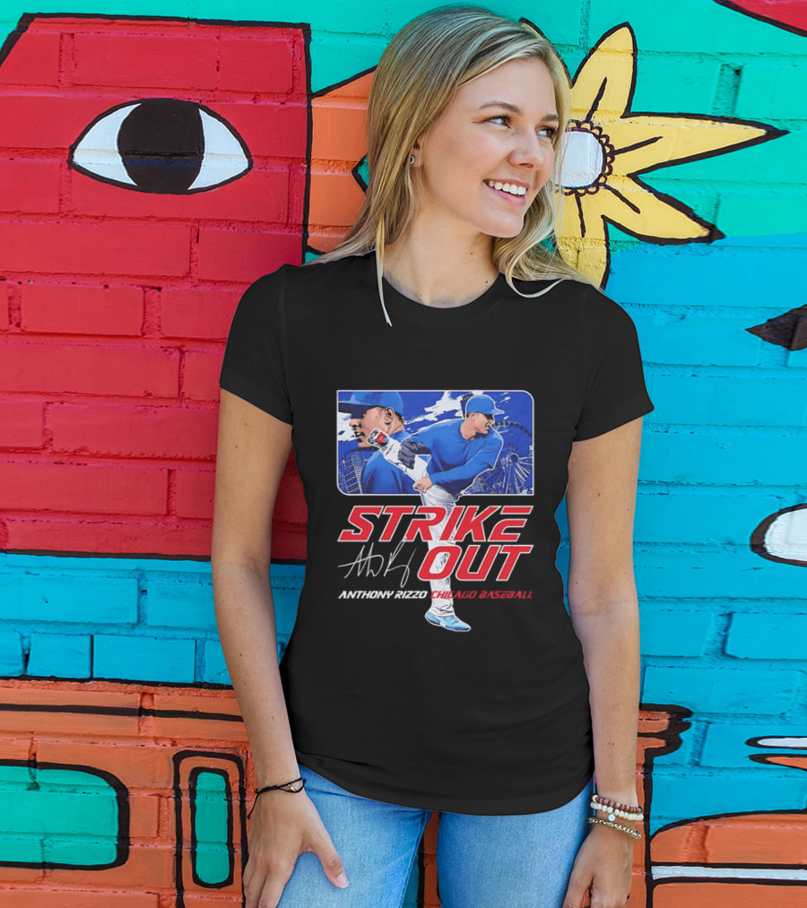 Strike Out Anthony Rizzo Chicago Baseball Pitcher Ferris Wheel Skyline T-Shirt