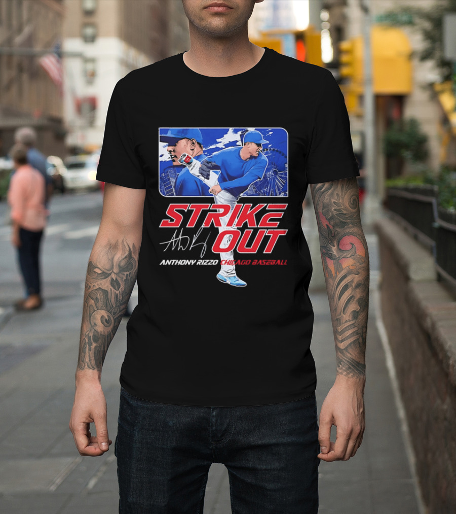 Strike Out Anthony Rizzo Chicago Baseball Pitcher Ferris Wheel Skyline T-Shirt