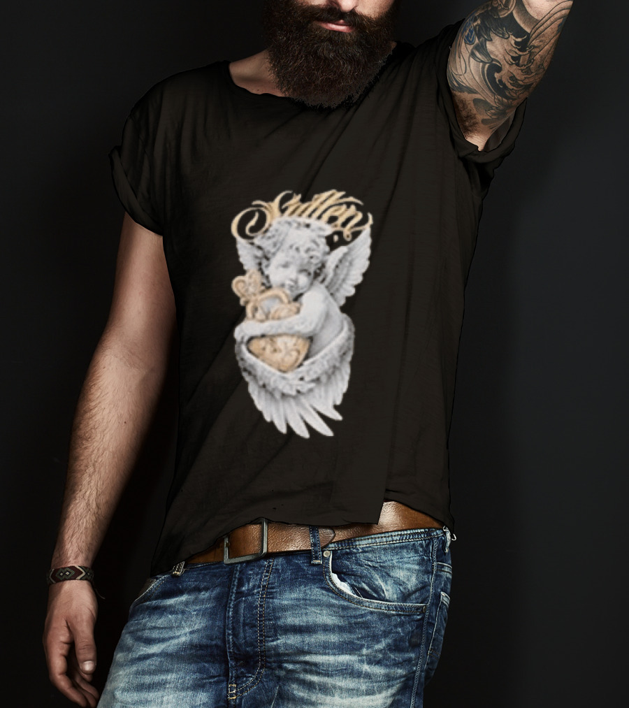 Sullen Heavenly Angel Embracing Heart T-Shirt