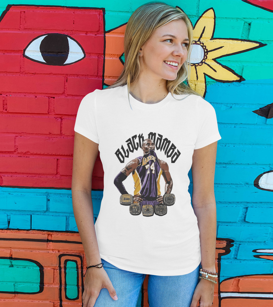 Black Mamba Kobe Bryant 24 Los Angeles Lakers NBA 5 Championship Rings T-Shirt