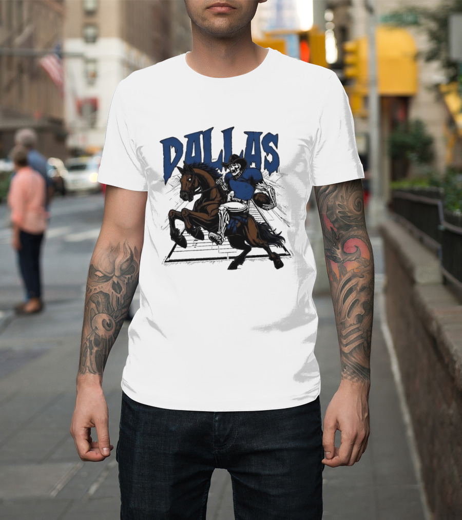 Dallas Cowboy Skeleton Riding Horse Playing Football T-Shirt